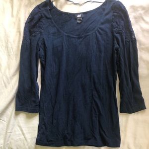 Navy Blue Top with Lace Shoulders